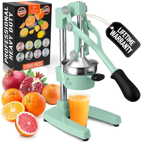Zulay Kitchen Cast Iron Juicer - Easy-to-Clean Heavy-Duty Manual Juicer, Professional Citrus Juicer - Stainless Steel Lemon Squeezer - Manual Citrus Press & Orange Squeezer - Orange Juicer – Mint