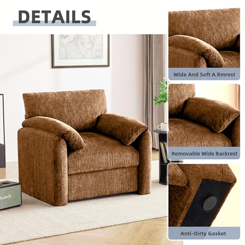 Image of Howjoe Chenille Oversized Armchair, 38.6' inch Wide Accent Chairs for Living Room & Bedroom Modern Lounge Chair, Upholstered Mid-Century Reading Chair (Rustic Bronzing Cloth, 1 Pack)