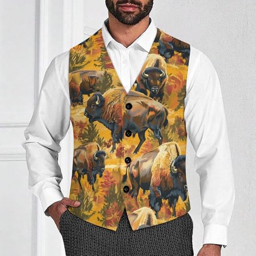 Bison Herd Novelty Men's Suit Vest Funny Formal Dress Vests Business Waistcoat2