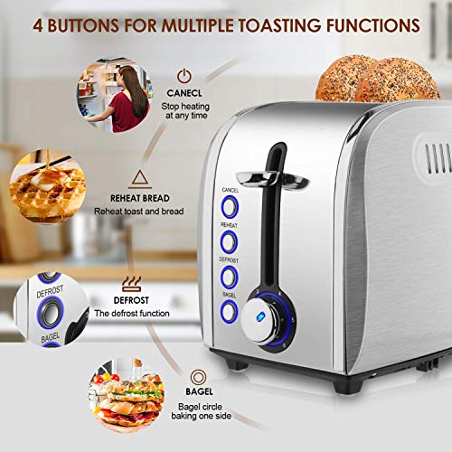 Toaster 2 Slice Best Rated - Stainless Steel Toaster Easy To Use With Removable Crumb Tray Two Slice Toaster With 2 Slice Extra Wide Slots For Bagels, Cancel/ Defrost/ 6 Bread Shade Settings/ Reheat Function #TOP1
