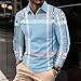 Mens Quarter Zip Shirt Long Sleeve Collared Shirt Fashion Plaid Color Block Golf Shirts Fall Casual Sweatshirt Sky Blue-M