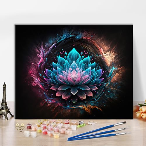 Paint by Numbers for Adults Beginner Lotus, Adult Paint by Number Kits on Canvas Meditation, Paint by Numbers Kit for Adults Flowers, Acrylic Painting with Brushes Art Crafts 16'x20'(Frameless)
