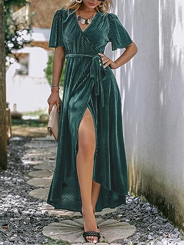Image of BerryGo Women's Velvet V Neck Wrap Semi Formal Dress Cocktail Party Maxi Dress for Wedding Guest