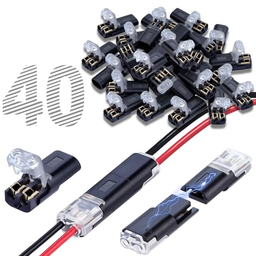 Zvarikto Wire Connectors, 40PCS Double Plug-in Connector with Locking Buckle, Low Voltage 2 Pin LED Light Strip Wire Connector, Quick Connect, No Stripping or Cutting