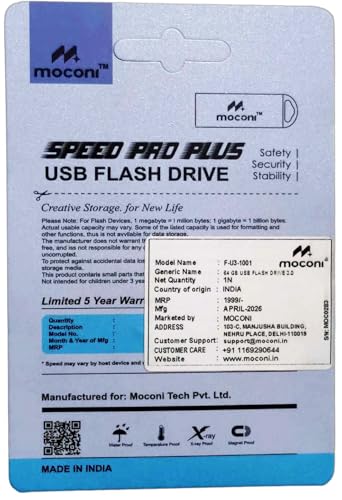Image of Speed Pro Plus USB Flash Drive 3.0, 64GB, Read Speed 120MB /s, Write Speed 60MB /s, Metal with Key Ring 5 Years Warranty (64, GB)