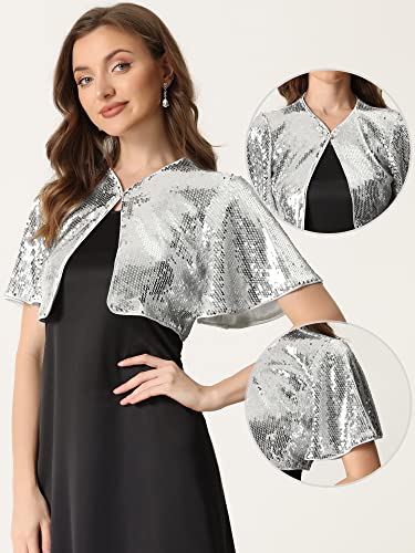 Image of Allegra K Sequin Bolero for Women's Sparkly Crop Glitter Formal Shrug for Evening Dresses