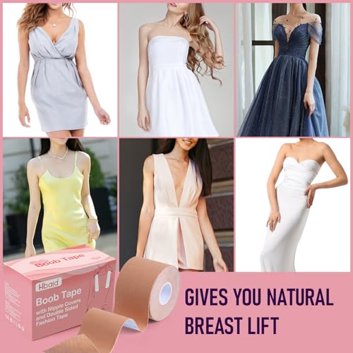 Hbaid Brust Tape Set mit 16pcs Nippelpads & 41pcs Fashion Tape | Klebe BH Push Up für Hochzeitskleider, Weihnachtsfeiern & Partys | Boob Tape mit Sicherheitsteststreifen für Abendrobe