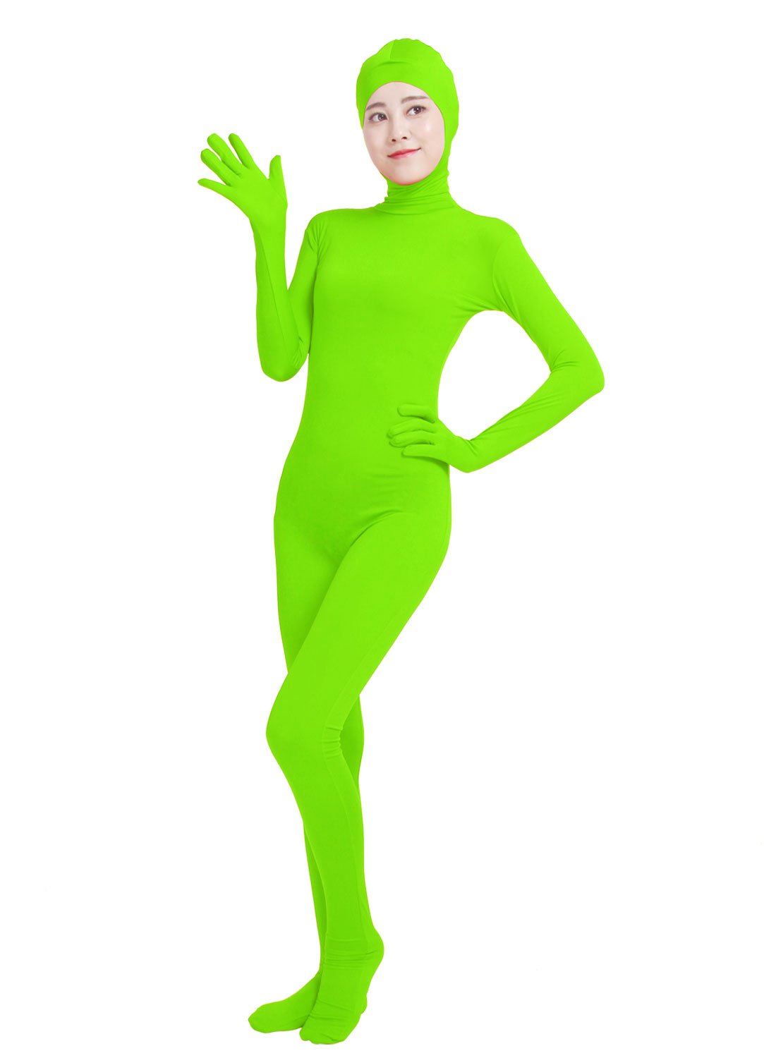 HSEMLIOE Women Open Face Spandex Skin Tight Zentai Stretch Halloween Costume F Green โ image 1