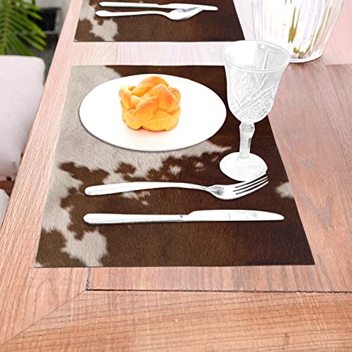 Sets de table imprimé cuir de vache rouge marron 30x45cm résistant chaleur x4 - 6