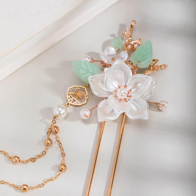 Clip de Pelo Camellia Flower con Perlas y Borlas miniatura 3