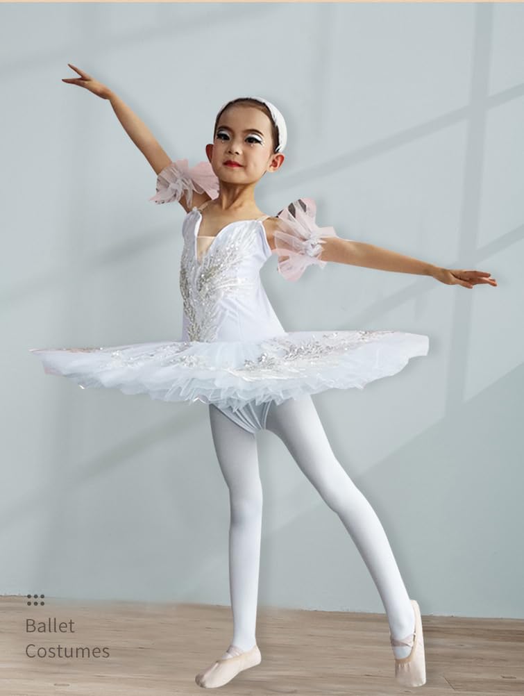 Mädchen Elegantes Weißes Ballett Tutu Rock, Mehrlagiger Tüll Platter-Pfannkuchenkleid, Kinder Ballettkleid Tanzkleid