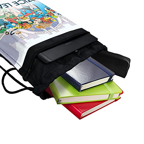 LOGOVISION Justice League Hall of Justice Drawstring Backpack Sports Bag Sackpack 17" x 13", Perfect for Gym, Yoga or Practice4