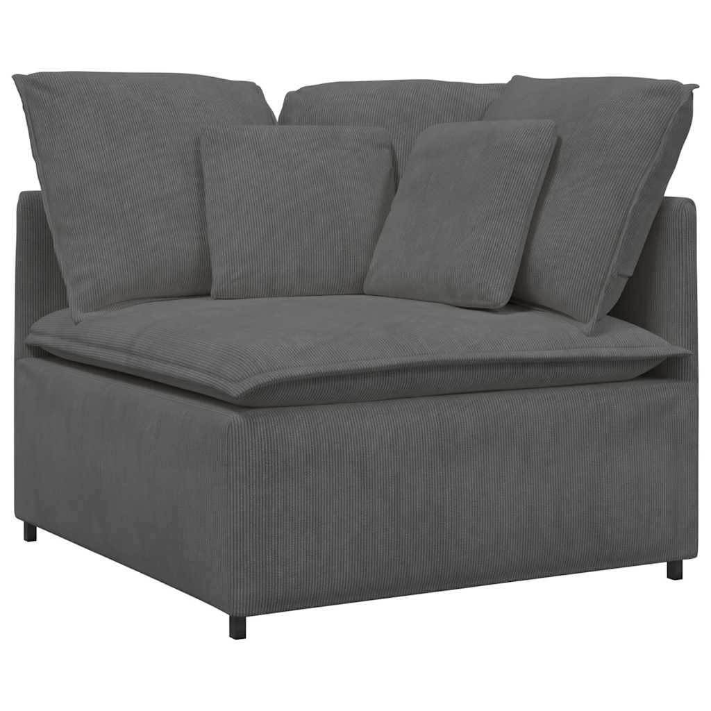 Sofá modular con reposapiés y cojín de pana gris oscuro, 200 x 100 x 64 cm, marco de metal, elemento de montaje para salón, versátil esquina tapizada con otomana y asiento