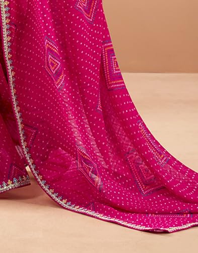 Image of SIRIL Women's Georgette Bandhani Printed, Embroidery Lace Saree With Unstitched Blouse Piece