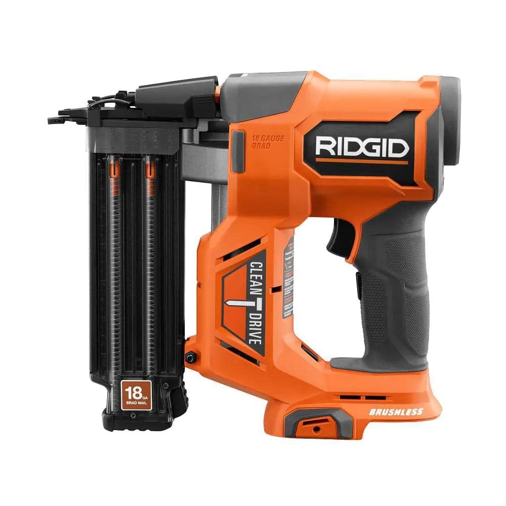 RIDGID 18V Brushless Cordless 18-Gauge 2-1/8 in. Brad Nailer with CLEAN DRIVE Technology with (1)2.0 Ah Battery and Charger