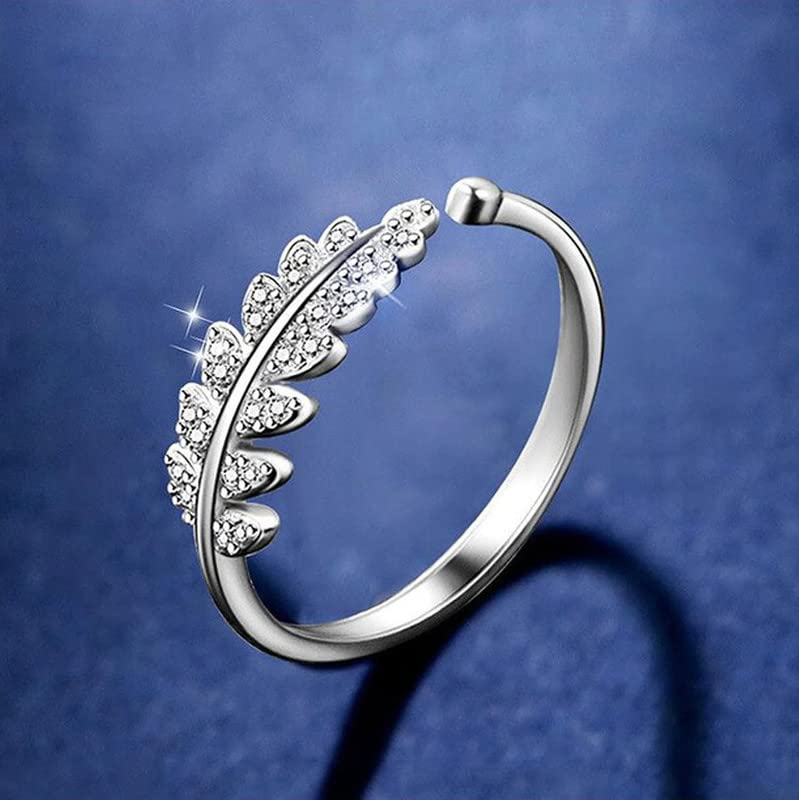 Adjustable Crystal Ring with Cubic Zircon Leaf Shape