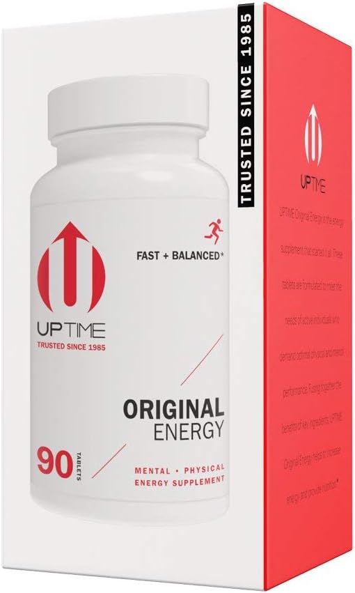 UPTIME Original Energy, 90 Energy Tablets, 200mg per Serving, Made with Natural Caffeine, Vitamin C, CoQ10, Calcium, Ginkgo Biloba, Ginseng & L-Carnitine, Zero Calories, 66mg Caffeine Per Tablet