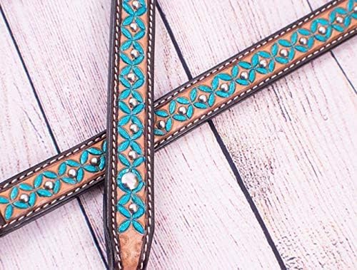Showman Hand Painted Turquoise Floral Leather Browband Headstall & Breast Collar Set w/Reins