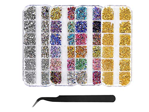 4 Boxes Nail Art Rhinestones Stone Kit Decorations Colorful Nail Art with 1 Tweezers (Style 1)