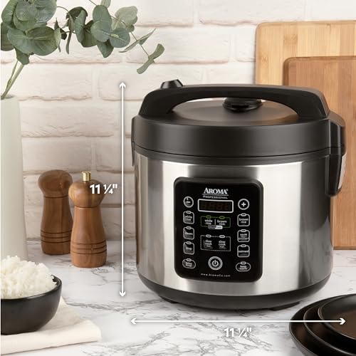 Image of Aroma Housewares ARC-1120SBL SmartCarb Cool-Touch Stainless Steel Rice Multicooker Food Steamer, Slow Cooker with Non-Stick Inner Pot and Steam Tray, 20-Cup(cooked) / 5Qt, Black