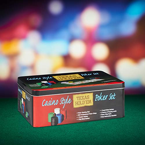 Relaxdays Pokerset, 200 Chips, Spielmatte, 2 Kartendecks, Dealerbutton, Blindbuttons, Casino-Feeling, Profi Pokerspiel, 9 x 24 x 15 cm