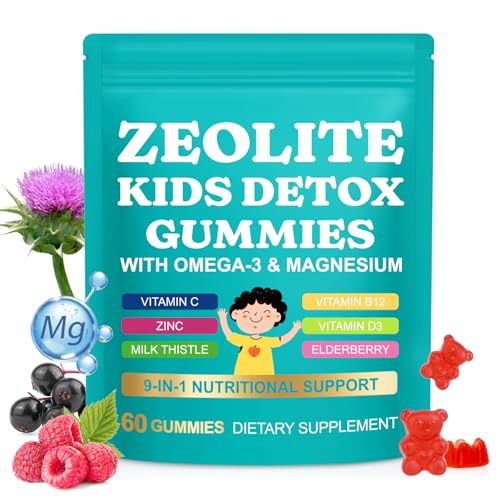 Zeolite Kids Gummies Zeolite Detox for Kids with Zeolite Omega-3 Elderberry Vitamin C Vitamin D3 Zinc B12 for Energy Focus Digestive Immune Sugar Free (Mixed Berry Flavor-60 Gummies)