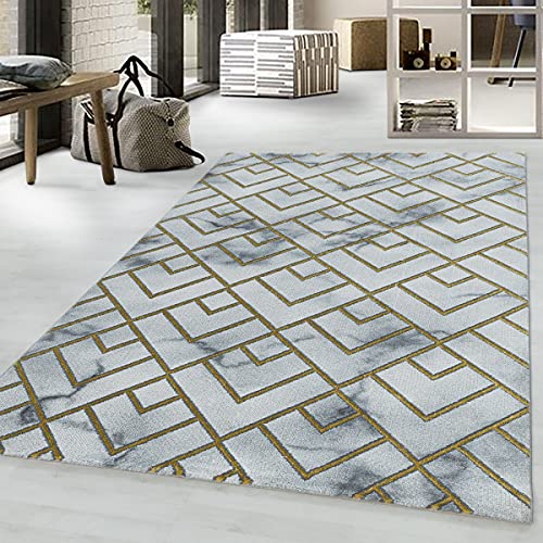 Tapis marbré à lignes dorées antidérapant et facile à laver