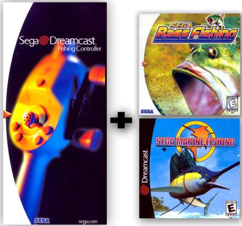 Dreamcast Sega Fishing Controller + 2 Games (Bass & Marine Fishing) Bundle #TOP18