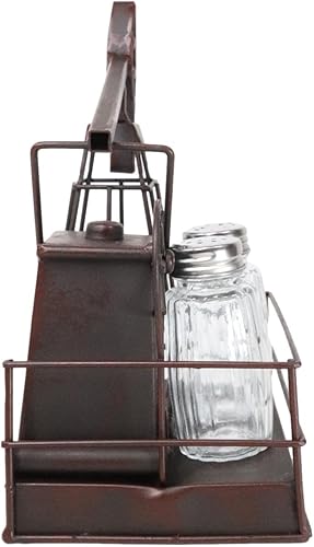 Miniatura 6 de Ebros Gift 8.5 pulgadas de alto rústico vintage metal aceite Derrick Rig bomba de vidrio salero y pimentero organizador titular 'Nodding burro'