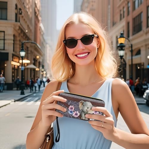 Image of Bulopur Floral Elephant Wristlet Wallet for Women Large Capacity RFID Phone Holder Clutch Purse Long Wallet Credit Card Holder Coin Money Clip PU Leather Zip Around Clutch Wallets