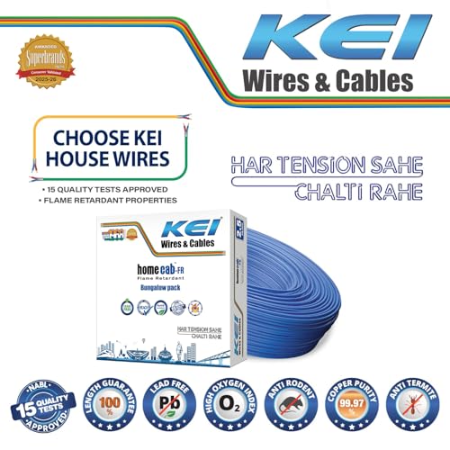 Image of KEI WIRES & CABLES Homecab 2.5 sqmm 1 Core 99.97% Pure Copper Conductor Flame Retardant House Wire PVC Insulated Cable for Domestic & Industrial Electrical Wiring (Blue, 180 Meters)