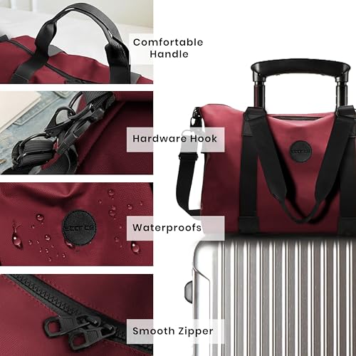 Storite Nylon 35 cm Luggage Travel Duffle Bag for Women, Sports Shoulder Bag with Wet Pocket Weekender Overnight Luggage Bag, Trendy and Stylish - (Red Wine - 42 x 15 x 35 Cm) 3 51HXPw4qXjL