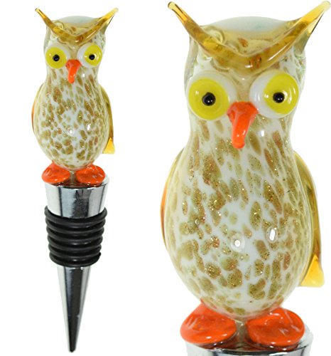 Glass Owl Wine Bottle Stopper - Champagne/Wine Bottle Stopper, Decorative, Colorful, Unique, Eye-Catching Glass Wine Stoppers – Owl Gift, Wine Accessories Gift for Host/Hostess - Wine Corker / Sealer