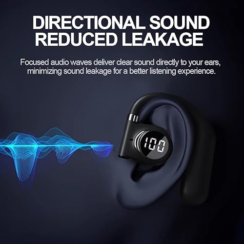 Miniatura 8 de Audífono de una sola oreja, K1 Bluetooth 5.3 de oído abierto, 14 horas de reproducción, controladores de 13 mm, pantalla digital LED, modo de música