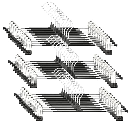 ズボンハンガー スカート ハンガー 30本セット パンツハンガー クリップ付き 360°回転 サイズ調整可能 滑り止め加工 省スペース スラックス スカート 収納 (黒)