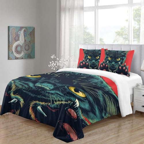 Housse de couette chaton 3D pour lit simple anti-plis microfibre - 5