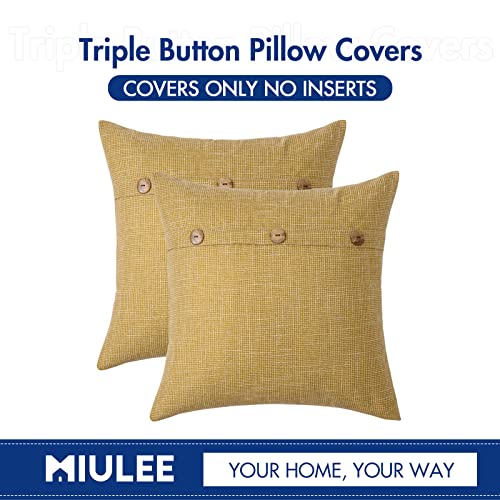 Miulee Set Of 2 Decorative Linen Throw Pillow Covers Cushion Case Triple Button Vintage Farmhouse Pillowcase For Couch Sofa Bed 18 X 18 Inch Yellow #TOP5
