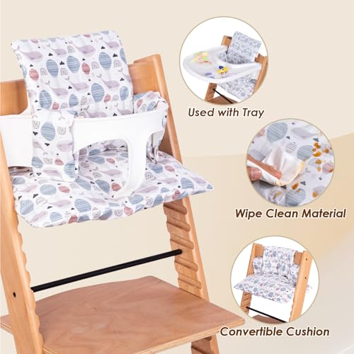 Image of Extra Padded Soft Dining Chair Seat Cushion, Wateproof & Wipe Clean Cushion for Stokke Tripp Trapp High Chair, 18 inch L x 11 inch W, Compatible & Convertible Design (Sweet Dreams-Whales & Balloons)