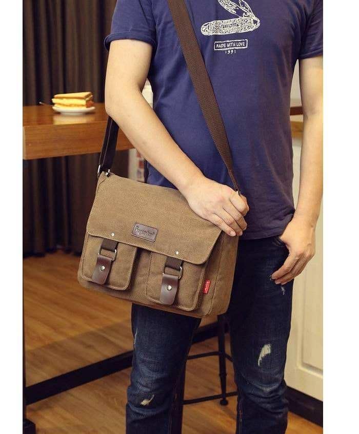 Image of Handcuffs Vintage Canvas Messenger Bag for Men & Women Crossbody Sling with Multiple Pockets Stylish Shoulder Satchel for College, Office, Travel & Daily Use