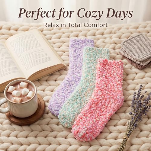 Image of Tipi Toe Womens Fuzzy Crew Socks with Anti Slip Grips Warm Cozy Fluffy Winter Slipper Socks Non Skid Home Socks for Women