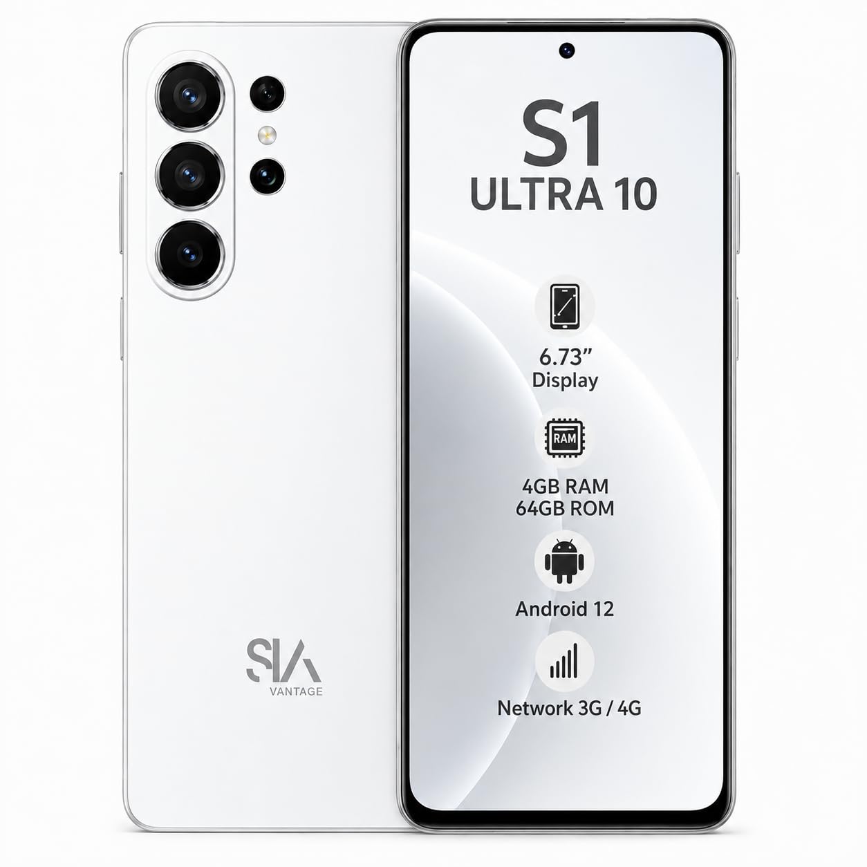 SIAVANTAGE S1 Ultra 10 Smartphone | 4GB RAM + 64GB Storage | 6.73" HD Display | Android 12 | MT6762 Processor | 13MP Rear Camera | 5MP Front Camera | 4G Dual SIM | Type-C (White)-picture-24