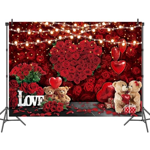 Fondo Fotográfico Rojo Rosas 7x5ft para San Valentín miniatura 5