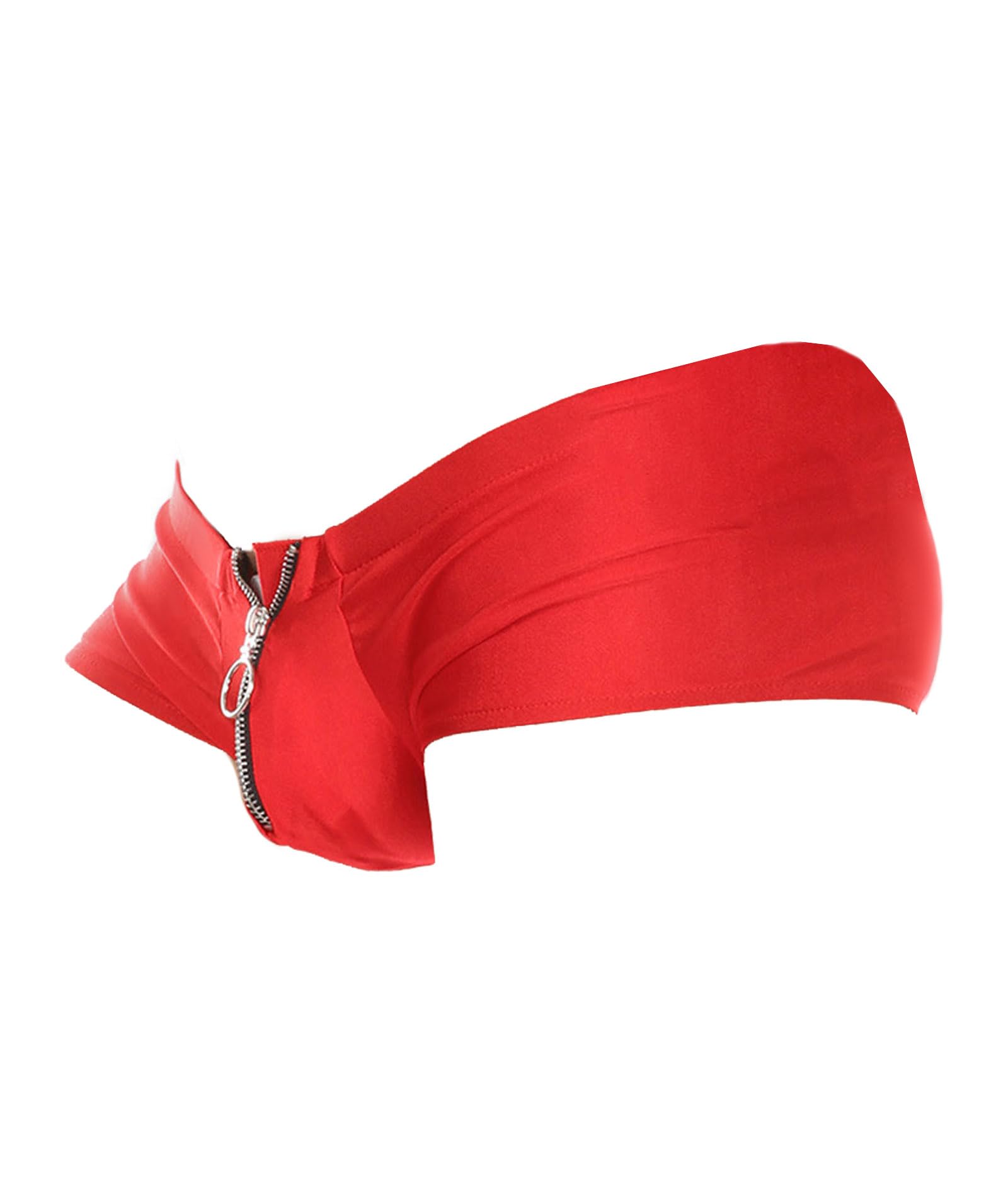 xxxiticat Men's Sexy Underwear Zipper Boxer Briefs with Pouch Low Rise Open Front Panties See Through Stretch Short Lingerie: X-Large Red