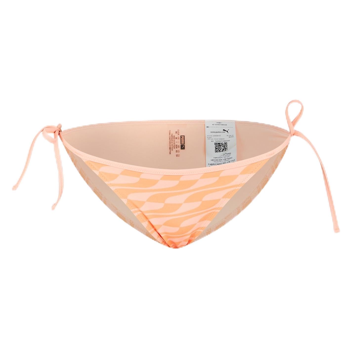 PUMA Women's Swimwear Formstrip Side Tie Brief Swim, Peach Combo, Medium