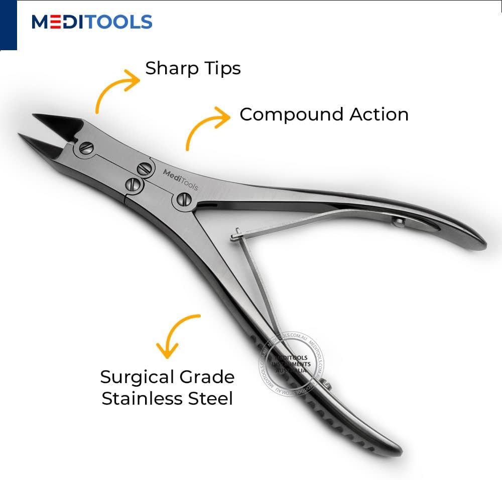 MediTools - Double Action Toenail Nippers, Clippers, Compound Action, Heavy Duty Thick Toenail Cutter, Pedicure, Podiatrist's Nippers, Straight Cut, Ingrown Nails Cutter, Stainless Steel, Premium