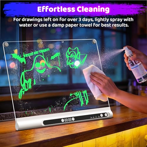 Image of Geokay 16 inch Rechargeable LED Drawing Board, 9-Color Light Modes with Timer & Built-in Stand, Neon Glow Up Dry Erase Doodle Note Pad, Sketching Gift Toy for Kids /Girls /Teens, 6 Markers & Tracing Book