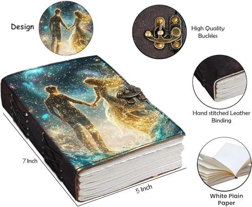 Image of Mr KRAFT Handcrafted A5 120 GSM Premium White Paper Love Couple Holding Hands UV Print Diary Leather Journal with Unique UV Love Print Writing Diary Notebook Unruled Personal Diaries for Men,Women-5x7 (Multicolour4)