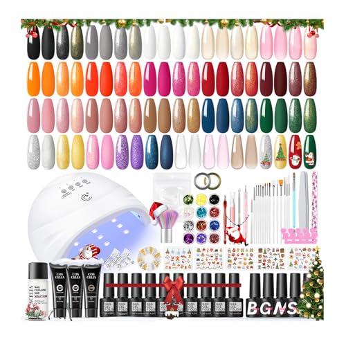 COSCELIA 52pcs Kit Uñas Semipermanentes, 20 Colores Uñas Semipermanentes Kit Completo con Lámpara UV con 3 Colores Poly Extensión Gel, Base Coat&4 Top Coat Un Gran Regalo para Una Mujer Hermosa Rosa