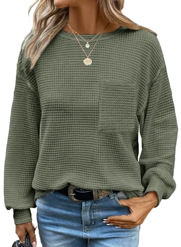 Chicrise Long Sleeve Waffle Knit Tops Women Casual...