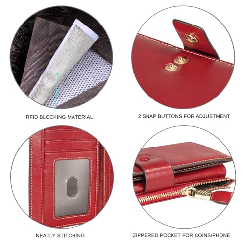 Image of Itslife Womens RFID Blocking Large Capacity Luxury Wax Genuine Leather Wallet Clutch Ladies Card Holder, Red